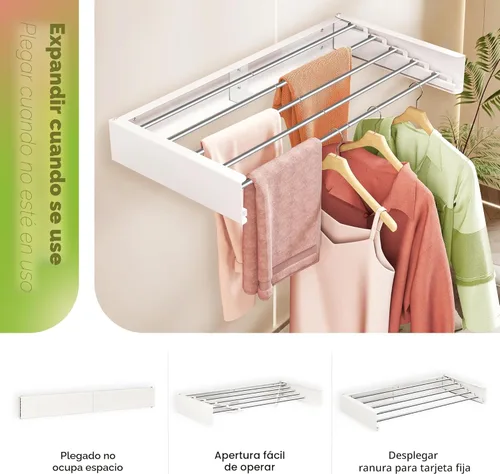 Miniatura 4 de ZdwCyl Estante de secado montado en la pared, 32 pulgadas, plegable, estante de secado de ropa, soporte de pared, estante de secado para ropa