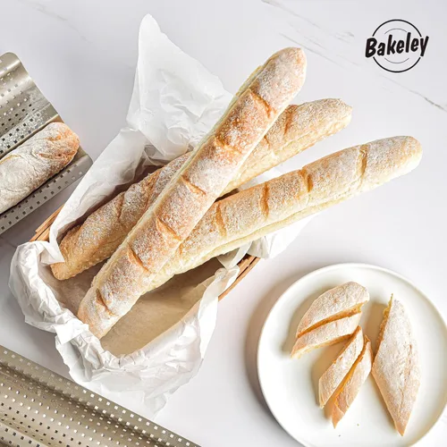 Miniatura 4 de Pan de baguette francés, bandeja perforada para hornear baguette de 2 panes, 14.75 x 9.45 pulgadas, sartén antiadherente ultraventilada para hornear