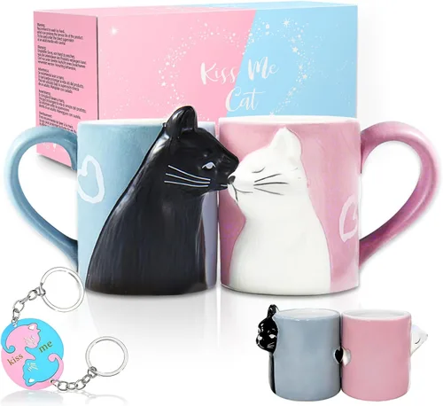 Regalos para parejas Linda taza de gatos besándose Artículos a juego para parejas Tazas de cerámica para café para regalos de boda Aniversario