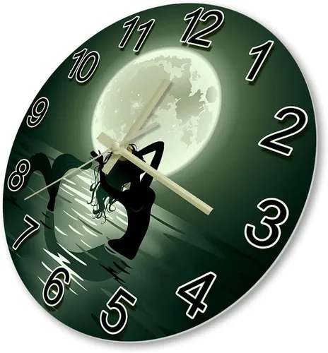 Miniatura 3 de The Geeky Days Reloj colgante de sirena con luna llena que brilla en la oscuridad, funciona con pilas, de cuarzo silencioso luminoso de 15 pulgadas