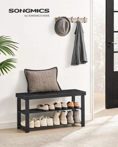 Miniatura 2 de SONGMICS Estante para Zapatos con Banco, Organizador de Almacenamiento de Zapatos de Bambú de 3 Niveles, Banco de Entrada, Soporta hasta 286 lb