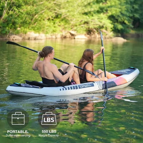Miniatura 4 de UPWELL Kayak recreativo inflable de 13'6"/11' – 2 personas con piso de punto de caída y accesorios, incluyendo asientos de kayak con soporte