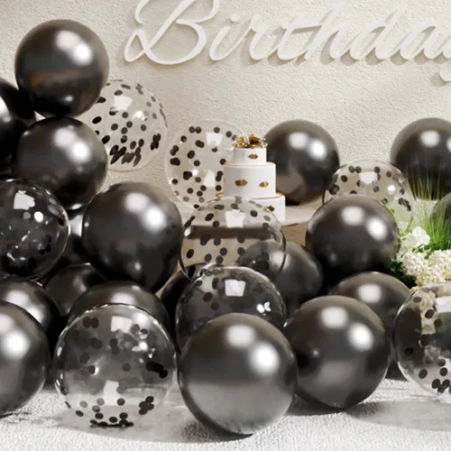 SUWEN Juego de 47 globos metálicos negros y globos de confeti, de látex, helio, cromado, para decoración de cumpleaños, graduación, aniversario,