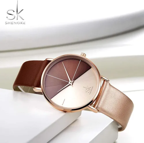 Miniatura 3 de SHENGKE Simplicity Creative - Reloj de pulsera para mujer, de cuero auténtico, elegante, para mujer, Movimiento de cuarzo