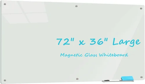 Miniatura 9 de Pizarra blanca de vidrio de 6 x 4 pies, pizarra magnética de borrado en seco de vidrio sin marco, pizarra blanca grande para oficina, hogar y escuela