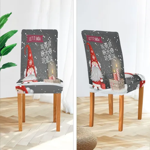 Miniatura 4 de Paquete de 4 fundas para sillas de comedor con diseño de gnomo de Navidad, impermeables, elásticas, extraíbles y lavables, para el hogar