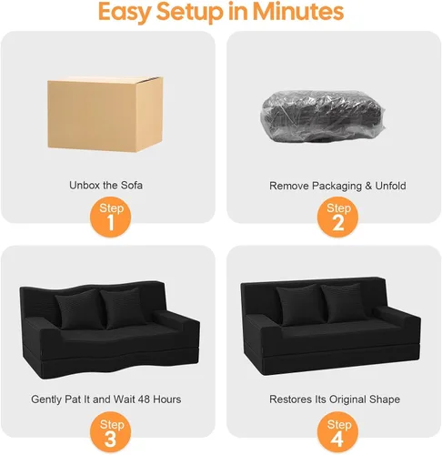 Miniatura 8 de MeMoreCool Sofá cama plegable sin huesos, sofá biplaza convertible de 59 pulgadas, sofá cama plegable de pana 2 en 1 para sala de estar pequeña