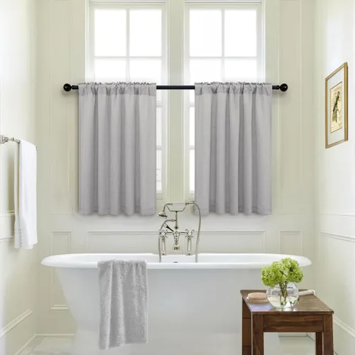 Miniatura 37 de Pitalk Cortinas de lino para café de 24 pulgadas de largo, con bolsillo trasero, plisadas, estilo bohemio, granja, cocina, cortinas para ventana