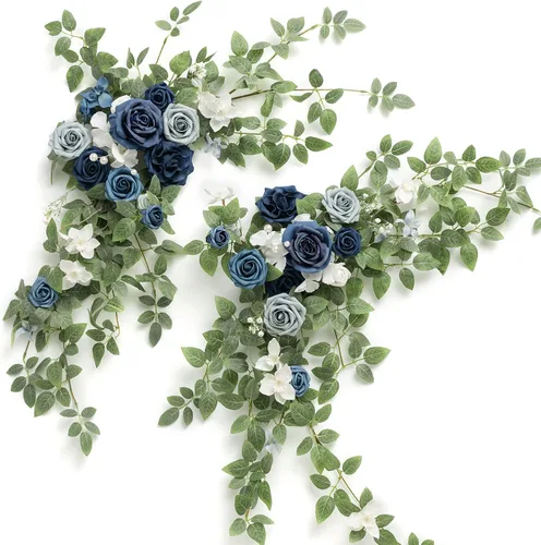 Ling's moment 2 piezas de guirnaldas florales artificiales azul polvoriento, centros de mesa de rosas, decoración de flores de boda, arreglos de