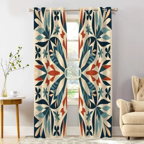 Miniatura 203 de Shrahala Beige and Orange Abstract Art Brushstrokes Blackout Curtain Tiers, Abstract Oil Paint Kitchen Valance Light Blocking Tier Drapes with Rod