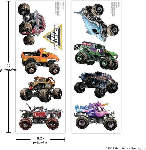 Miniatura 6 de Paquete de calcomanías de pared de Monster Jam Trucks - Grave Digger Son-Uva Digger El Toro Loco Megalodon Zombie ThunderROARus Sparkle Smash
