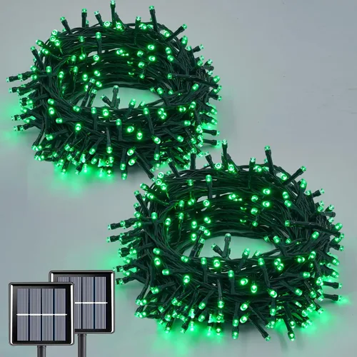 Miniatura 17 de QITONG Paquete de 2 luces solares azules y blancas de Navidad, cada cadena de 200 luces LED solares de 66 pies para exteriores, impermeable, 8 modos
