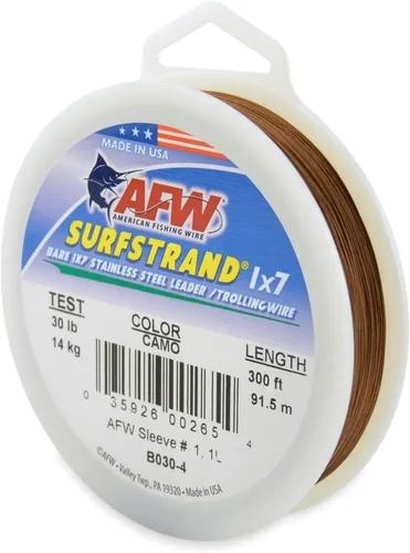 Miniatura 42 de Surfstrand Bare 1x7 Cable Líder de Acero Inoxidable - Línea Líder de Pesca para Agua Salada, 20lb Test - 325lb Test en Brillante, Camuflaje
