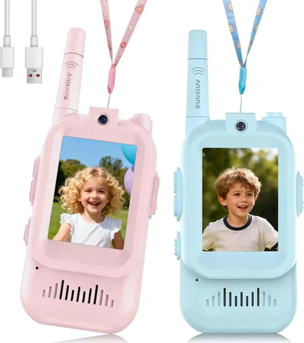 Miniatura 13 de Walkie Talkies de video con pantalla en tiempo real y cambiador de voz, radios recargables de largo alcance para niños de 3 a 12 años, regalos