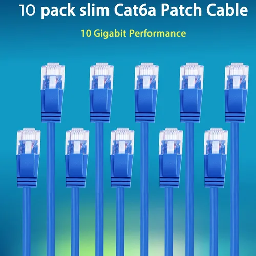 Miniatura 5 de Rapink Cables de conexión Cat6a 0.5 pies (Paquete de 10) Cable de par trenzado Cat6a delgado, Cable de conexión Ethernet Cat6a de 10G de soporte