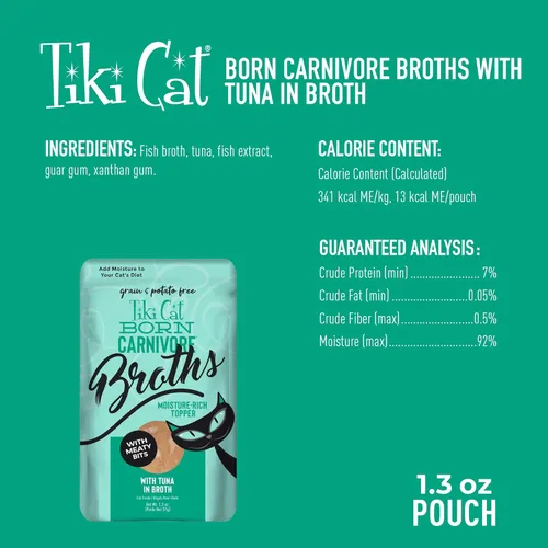 Miniatura 3 de Tiki Cat Born Carnivore Broths, receta de atún, suplemento de hidratación y sabor, suplemento de comida para gatos, bolsa de 1.3 onzas