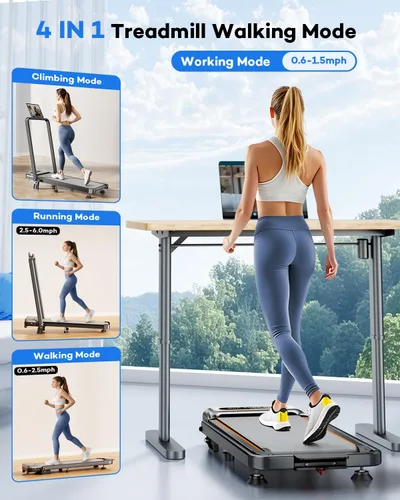 Miniatura 6 de Rayspace Caminadora plegable con 10% de inclinación mejorada, 3.5 HP de bajo ruido, caminadora con barra de mango 4 en 1, cinta de correr portátil