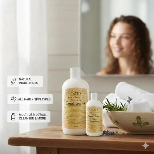 Miniatura 7 de Tate's Acondicionador Natural Miracle – 18 onzas líquidas con mini acondicionador natural sin perfume para cabello seco, dañado y teñido, reparación