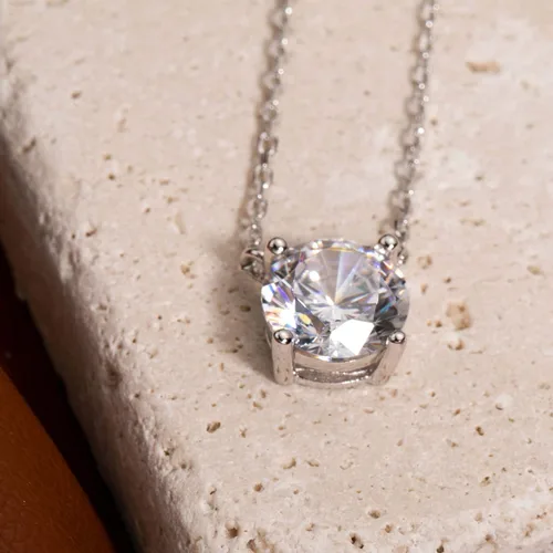 Miniatura 3 de S.Leaf - Collar con colgante de plata de ley con circonia cúbica y solitario, para mujer