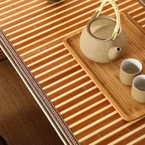 Miniatura 7 de HM&DX Mesa de centro de madera, mesa de piso japonesa, mesa de té de tatami, mesa de centro tejida de ratán, mesa de altar baja para meditación