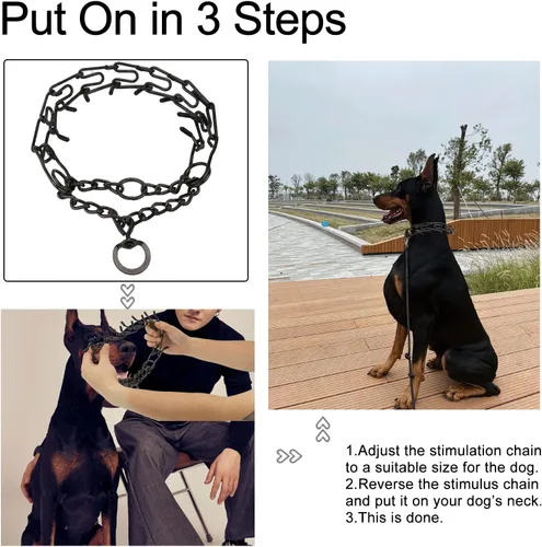 Miniatura 6 de Cadena de estrangulador de entrenamiento para perro, eslabones ajustables con puntas de goma cómodas y hebilla de liberación rápida para perros Negro