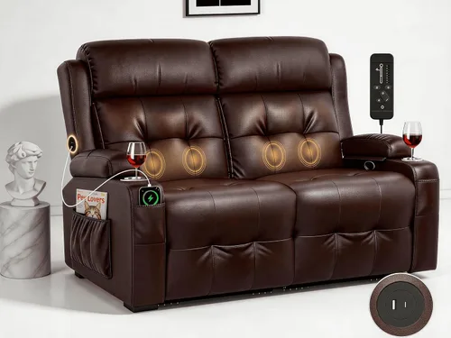 Miniatura 40 de Sofá reclinable de dos plazas, sofá reclinable de masaje de gran capacidad, silla de dos plazas para RV con espacio de almacenamiento, portavasos