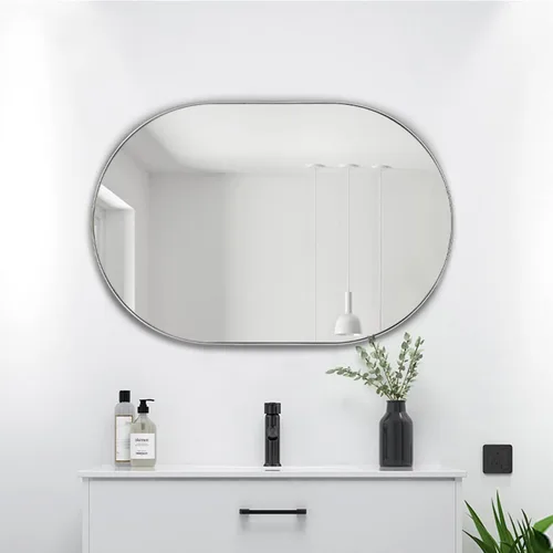 Miniatura 3 de TEEBARN Brushed Nickel Oval Bathroom Vanity Mirror 20x30 Pill Shaped Capsule Wall Mounted Mirror with Metal Frame Hangs Vertical & Horizontal