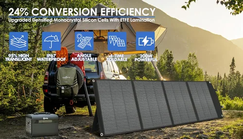 Miniatura 2 de PPQ Kit de panel solar portátil de 200 W, 18 V/12 A, cargador solar plegable de 14 libras con 24% de eficiencia, 3 cables y 16 salidas para todas