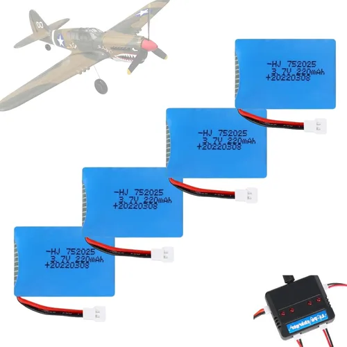 3.7V 220mAh 752025 25C Baterías recargables compatibles con DEERC F35, LEAMBE P-40 Warhawk/Holystone, SYMA Q11 H99W H6C H31 H98 TR-C385 TR-F22 Syma