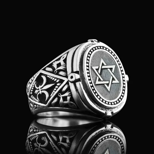Miniatura 5 de Anillo Escudo de David, Anillo de plata de estrella de David, Anillo de estrella hebrea personalizado, Anillo de declaración judía hecho a mano