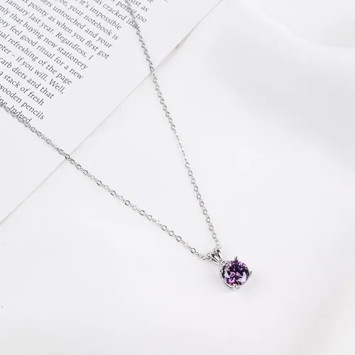 Miniatura 25 de 8mm Round Cubic Zirconia Sterling Silver Necklace Dainty Necklace Birthstone Jewelry Pendant Necklaces for Women