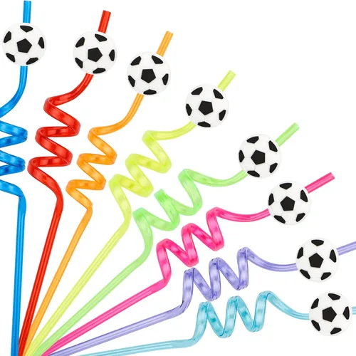 24 popotes de fiesta de fútbol para recuerdos de fiesta de fútbol, decoraciones de fiesta temática de pelota de fútbol, popotes temáticos de fútbol