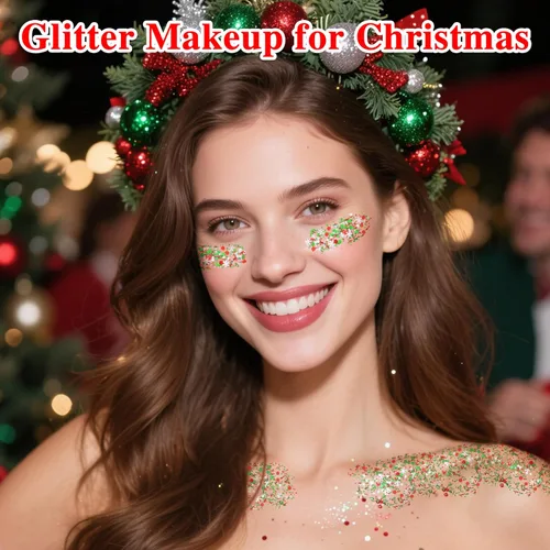Miniatura 8 de MEICOLY Purpurina facial de Navidad, purpurina navideña para el cabello para niños y mujeres, regalos de relleno de calcetines, maquillaje