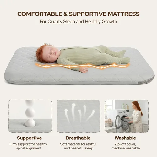 Miniatura 7 de Ezebaby Cuna para bebé al lado de la cama, moisés 3 en 1 con colchón cómodo y ruedas, cuna estable y segura para recién nacido con ajuste de altura