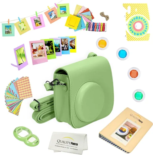 Paquete de accesorios para cámara instantánea de 12 piezas, verde lima, compatible con cámara Fujifilm Instax Mini 8 y Mini 9 incluye; funda con