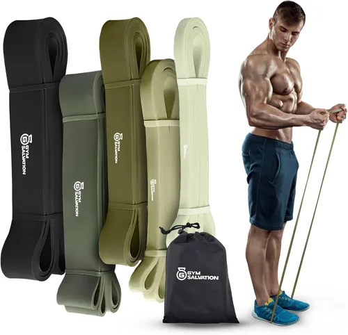 Gym Salvation Resistance Bands Set, 5 Pull Up Assist & Strength Training Bands, Durable Powerlifting & Workout Loops with Carry Bag - Black and