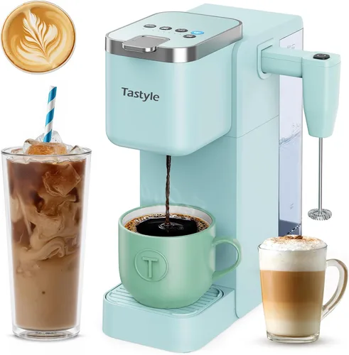 Miniatura 12 de Tastyle Cafetera de una sola porción con espumador de leche desmontable integrado, máquina de café helado y caliente para cápsulas K y café molido