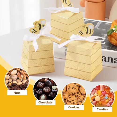 Miniatura 4 de Cyblinia 100 cajas de dulces de abeja, cajas de regalo de colmena, cajas de regalo de abejas con cintas para decoraciones de fiesta de cumpleaños
