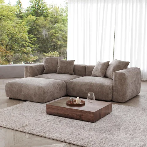 Miniatura 15 de JACH Sofás Seccionales de Pana para Sala de Estar, Sofá Seccional Modular con Otomanas Chaise, Fundas de Cojines Removibles, Sofá Cama Moderno