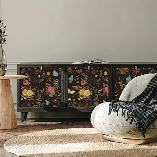 Miniatura 8 de VEELIKE Papel pintado de caléndulas oscuras, mariposas negras vintage, 17.7 x 118 pulgadas, mural de pared floral extraíble, papel de contacto