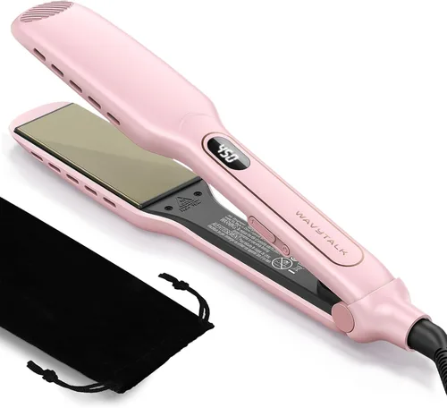 Wavytalk Plancha plana de ventilación de 1.75 pulgadas de ancho para cabello húmedo o seco, alisador con doble voltaje que deja un aspecto suave y
