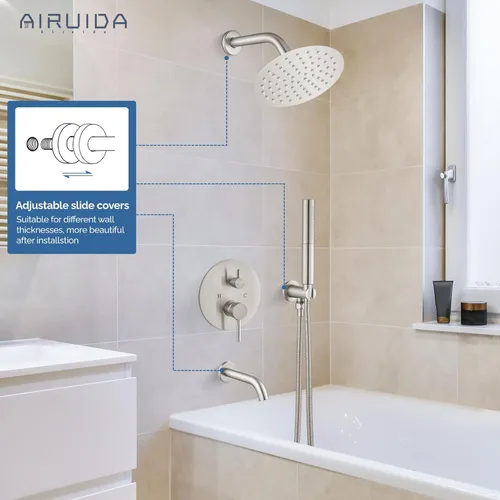 Miniatura 4 de Airuida Juego de sistema de ducha de lluvia de 3 funciones, combo de ducha de bañera de montaje en pared con ducha de mano y boquilla de bañera