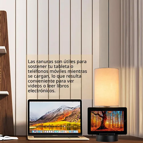 Miniatura 8 de Dreamholder Lámpara de mesa con 3 puertos de carga USB, moderna lámpara de escritorio con toma de CA y soportes para teléfono, lámpara de noche