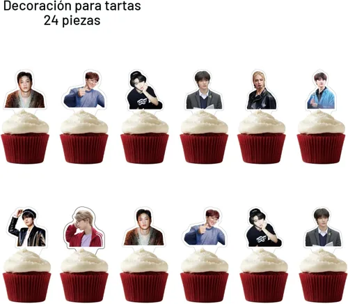 Miniatura 5 de Mercancía de Stray Kids, decoración de fiesta de 5 estrellas, incluye pancartas de feliz cumpleaños, adornos para pasteles, adornos para magdalenas