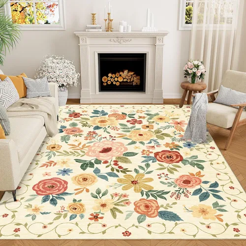 Miniatura 32 de DUKINO Alfombra de área de 6 x 9 pies, alfombra floral para sala de estar, ligera, antideslizante, lavable, alfombra de interior de pelo bajo