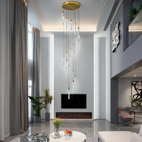 Miniatura 4 de Candelabro moderno de 18 luces para sala de estar, acabado de latón dorado, luces colgantes de techo LED regulables, 108 W, 6000 K, escaleras, Negro