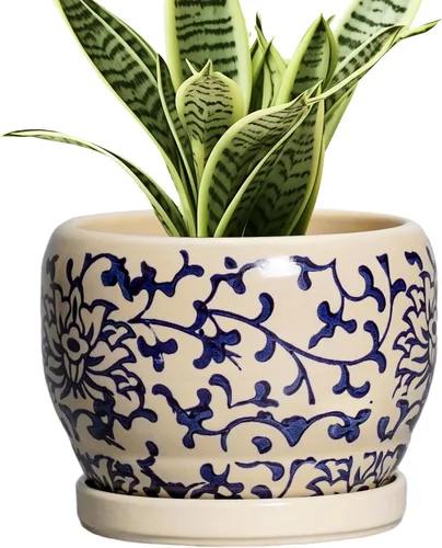 Miniatura 62 de SQOWL Macetas de cerámica – Maceta de 6 pulgadas con orificio de drenaje y bandeja, maceta redonda para plantas de interior, maceta decorativa