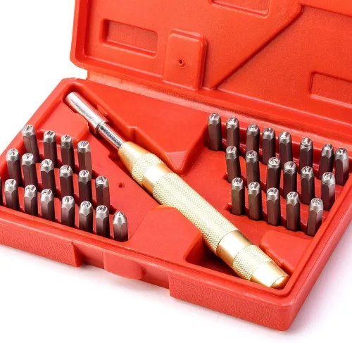 Miniatura 3 de Juego de herramientas de estampado de metal, 38 piezas, número de letras y símbolos, juego de punzonado automático de 0.118 in o estampado de metal