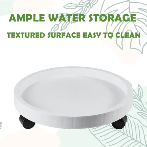 Miniatura 3 de Paquete de 2 platillos rodantes para macetas de 9.8 pulgadas con ruedas, soporte con ruedas resistente para plantas en maceta, bandeja redonda tipo