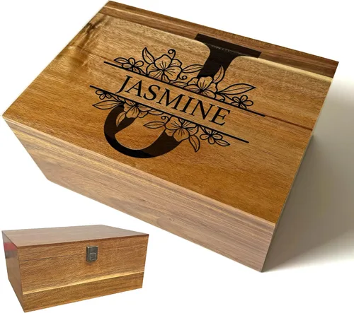 Miniatura 38 de Caja de madera grabada personalizada grande – Caja de recuerdo de madera de acacia con mensaje oculto personalizado, cajas de memoria de nogal